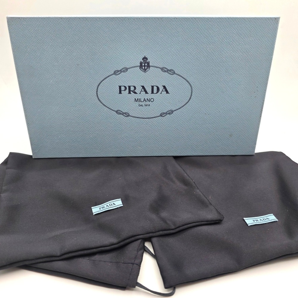 Prada Blue Shoe Box with Tissue Paper and 2 Black Dust Bags Set for Pumps EMPTY